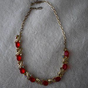 Ruby Red Aurora Borealis Rhinestone Necklace-Vintage Glamour